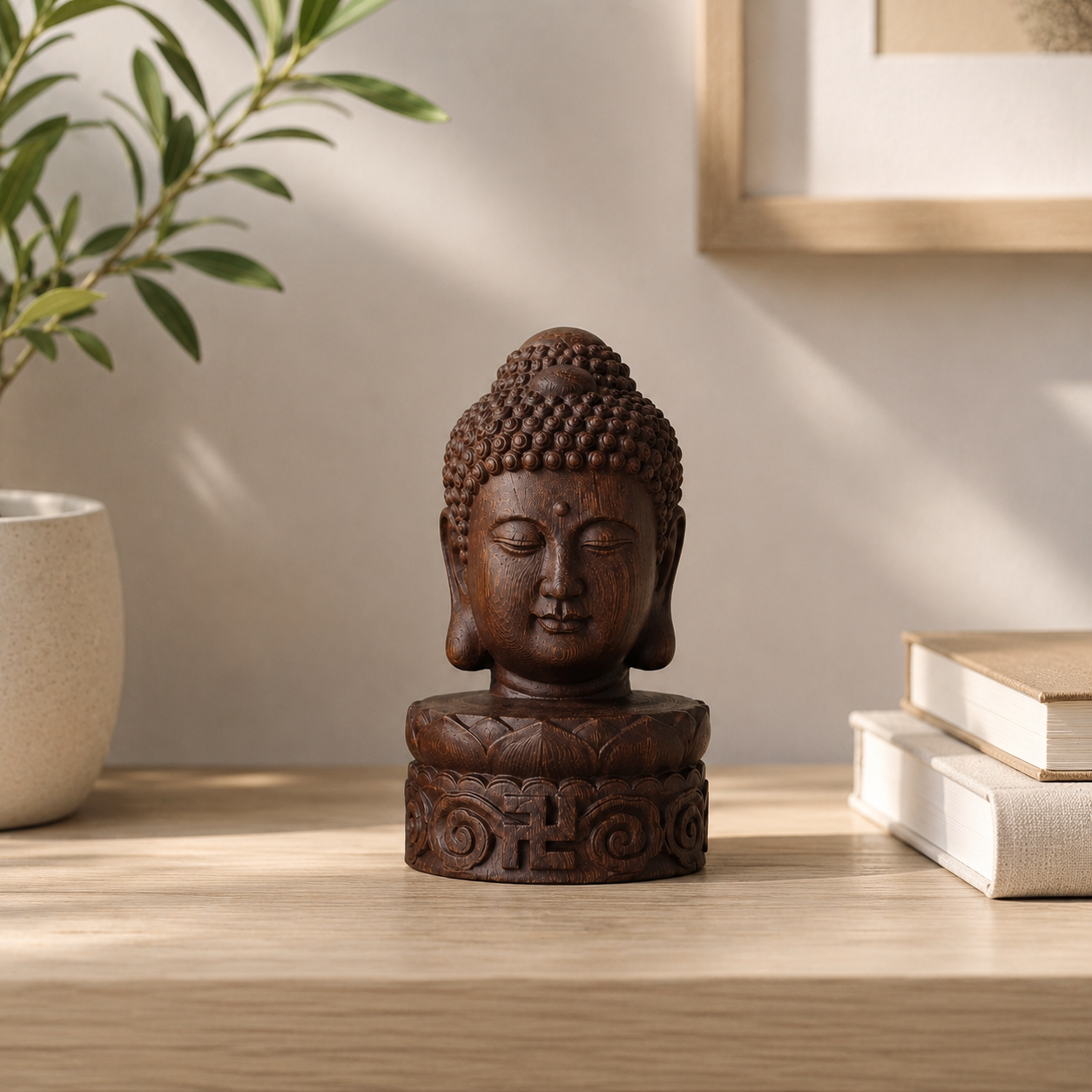 Buddha Head Statue – Solid Peacock Ebony Wood Decor