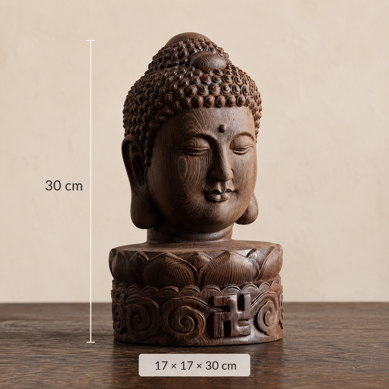 Buddha Head Statue – Solid Peacock Ebony Wood Decor
