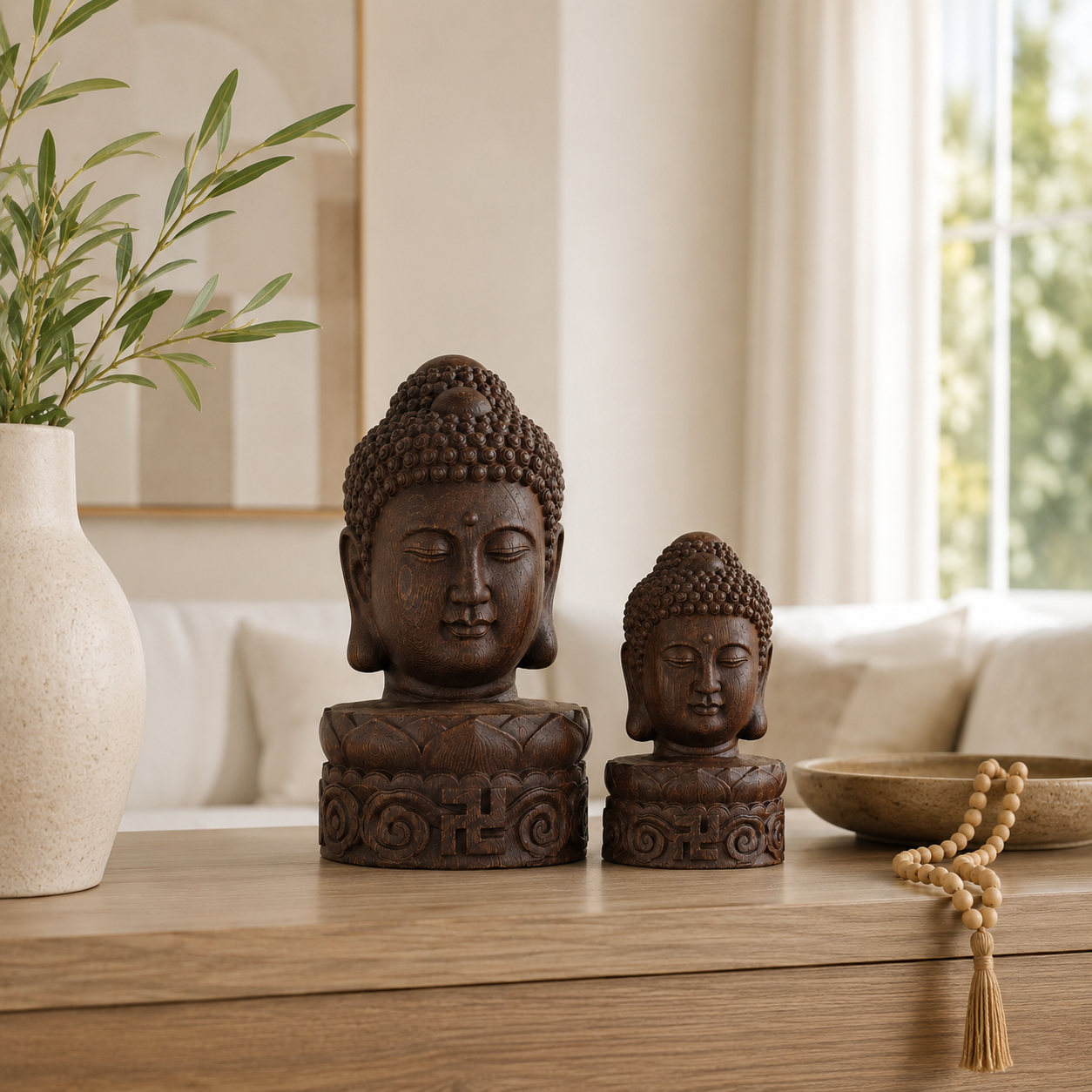 Buddha Head Statue – Solid Peacock Ebony Wood Decor