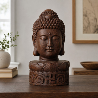 Buddha Head Statue – Solid Peacock Ebony Wood Decor