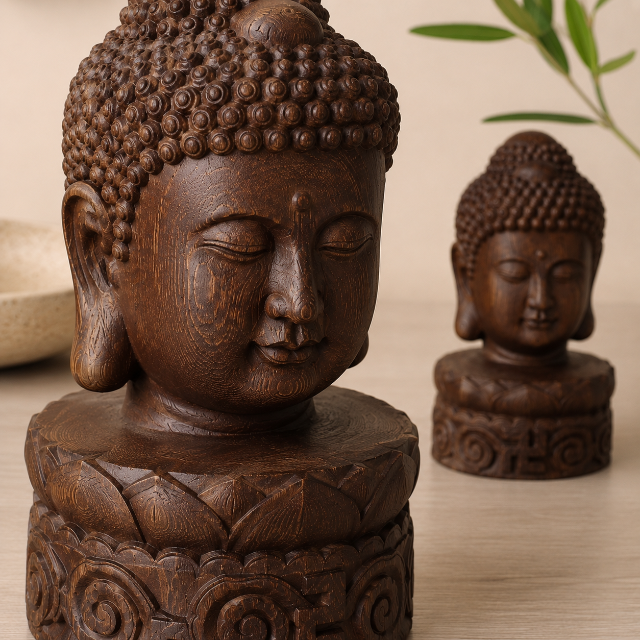 Buddha Head Statue – Solid Peacock Ebony Wood Decor