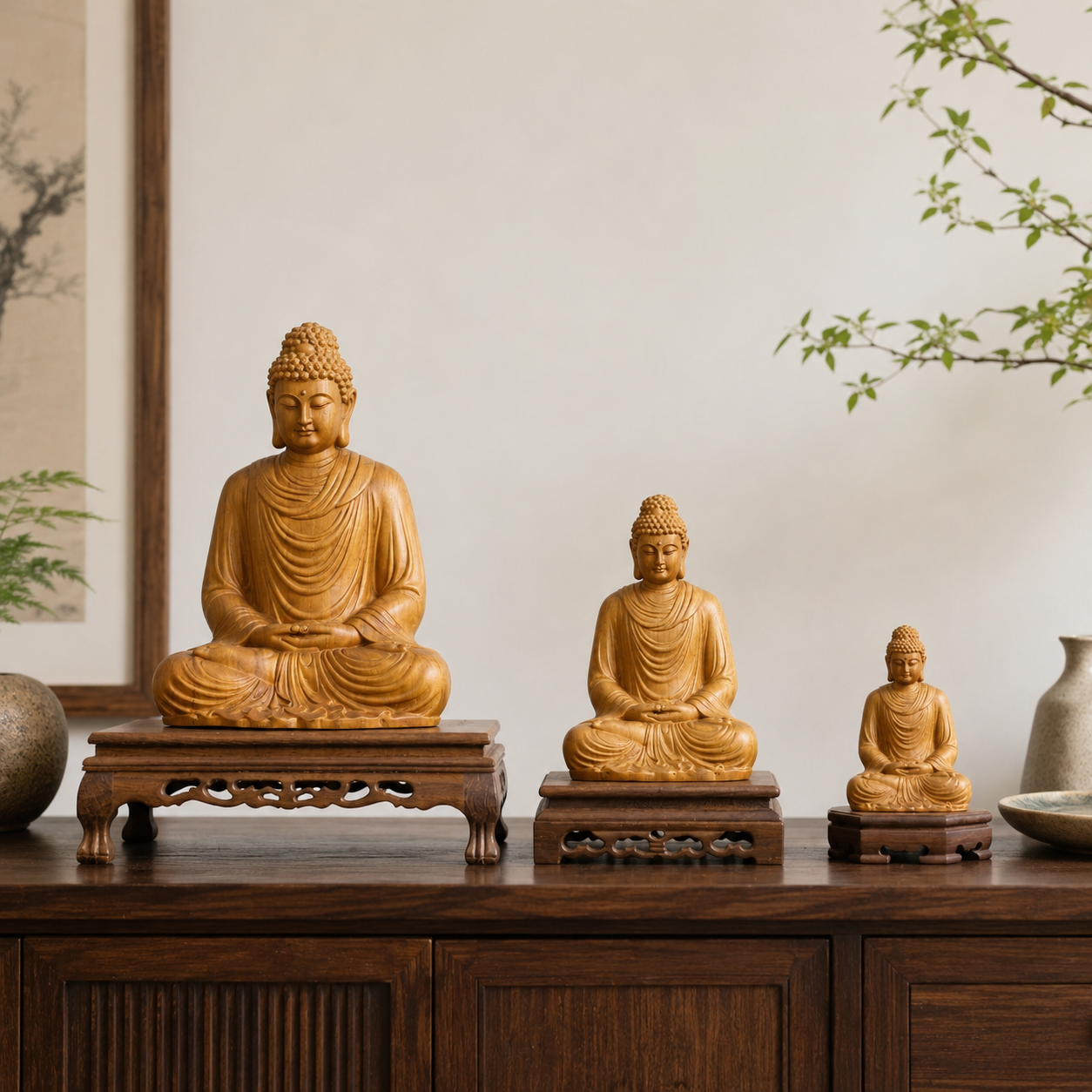 Shakyamuni Buddha Statue – Solid Cypress Wood Decor