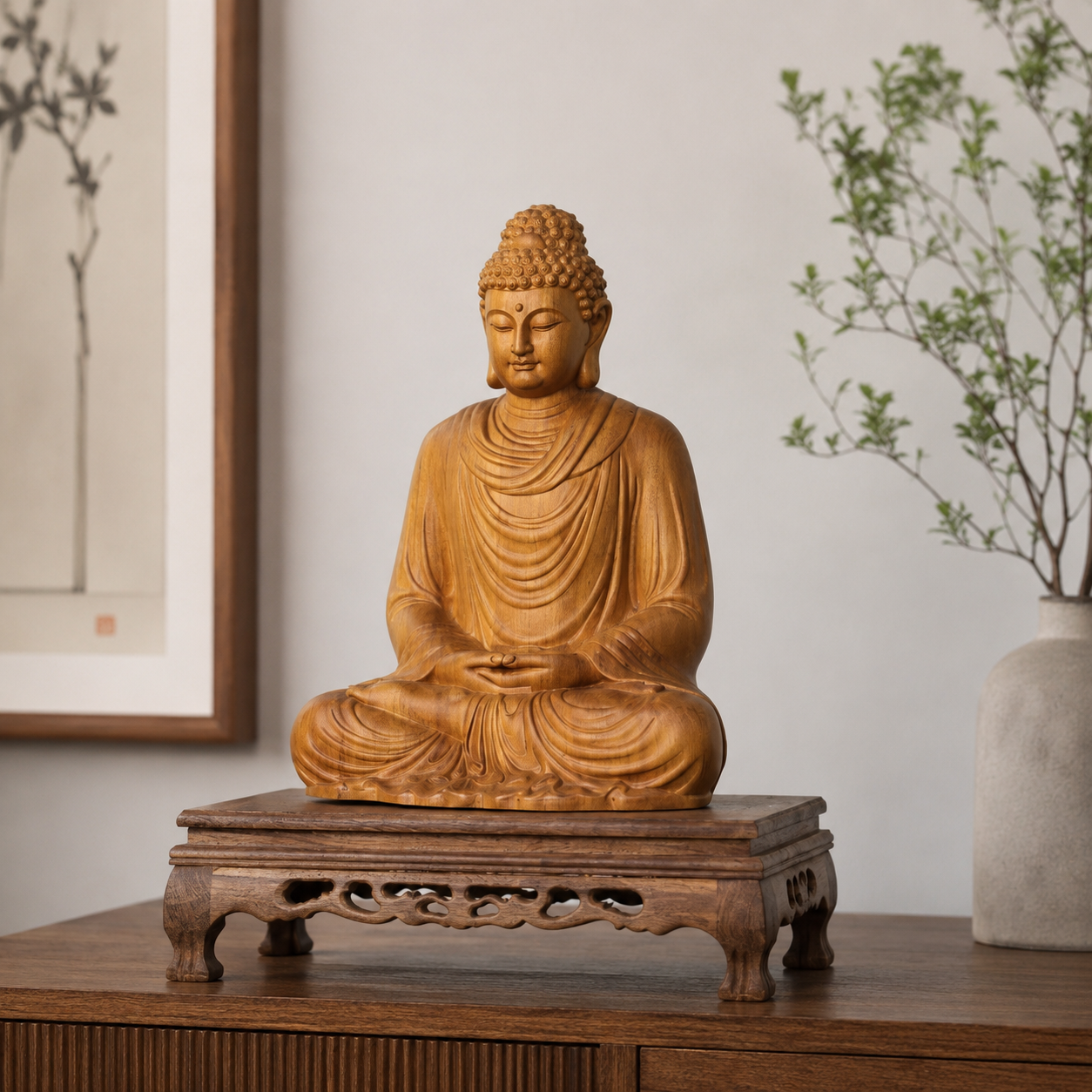 Shakyamuni Buddha Statue – Solid Cypress Wood Decor