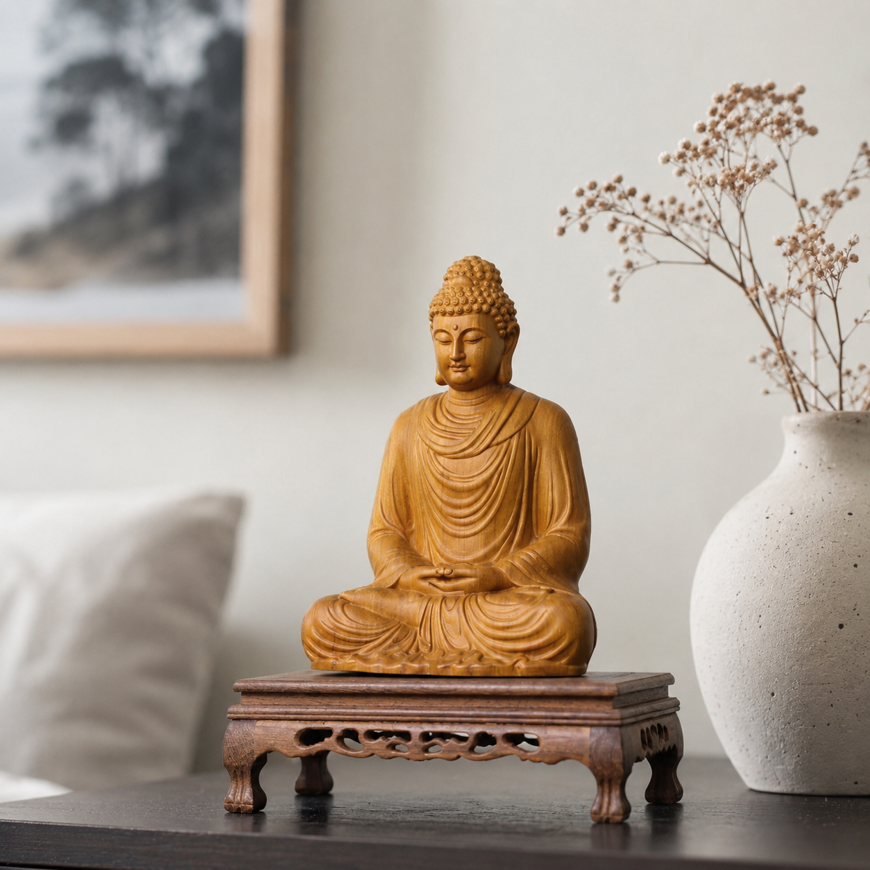 Shakyamuni Buddha Statue – Solid Cypress Wood Decor