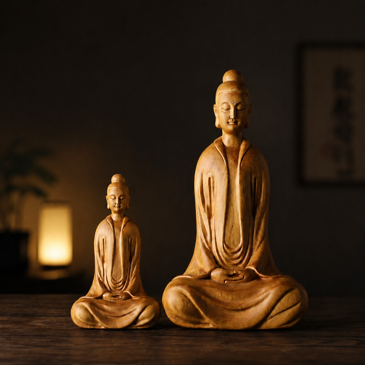 Zen Master Statue – Solid Cypress Wood Decor