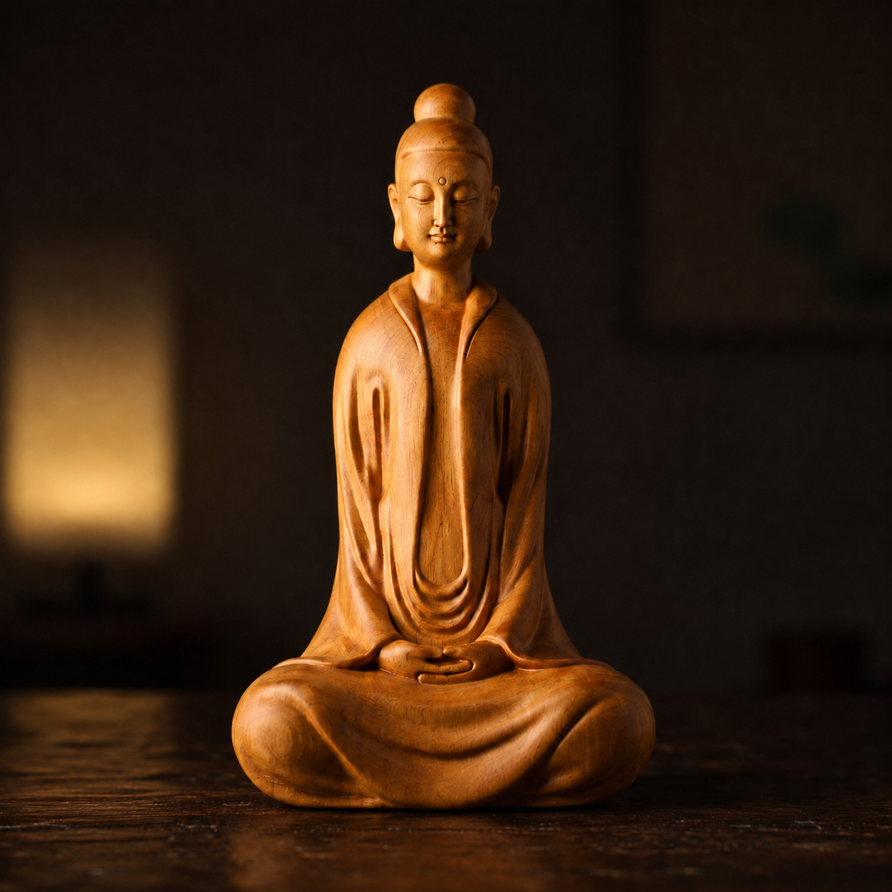 Zen Master Statue – Solid Cypress Wood Decor