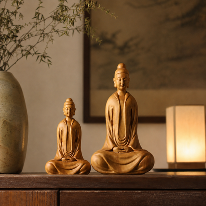 Zen Master Statue – Solid Cypress Wood Decor