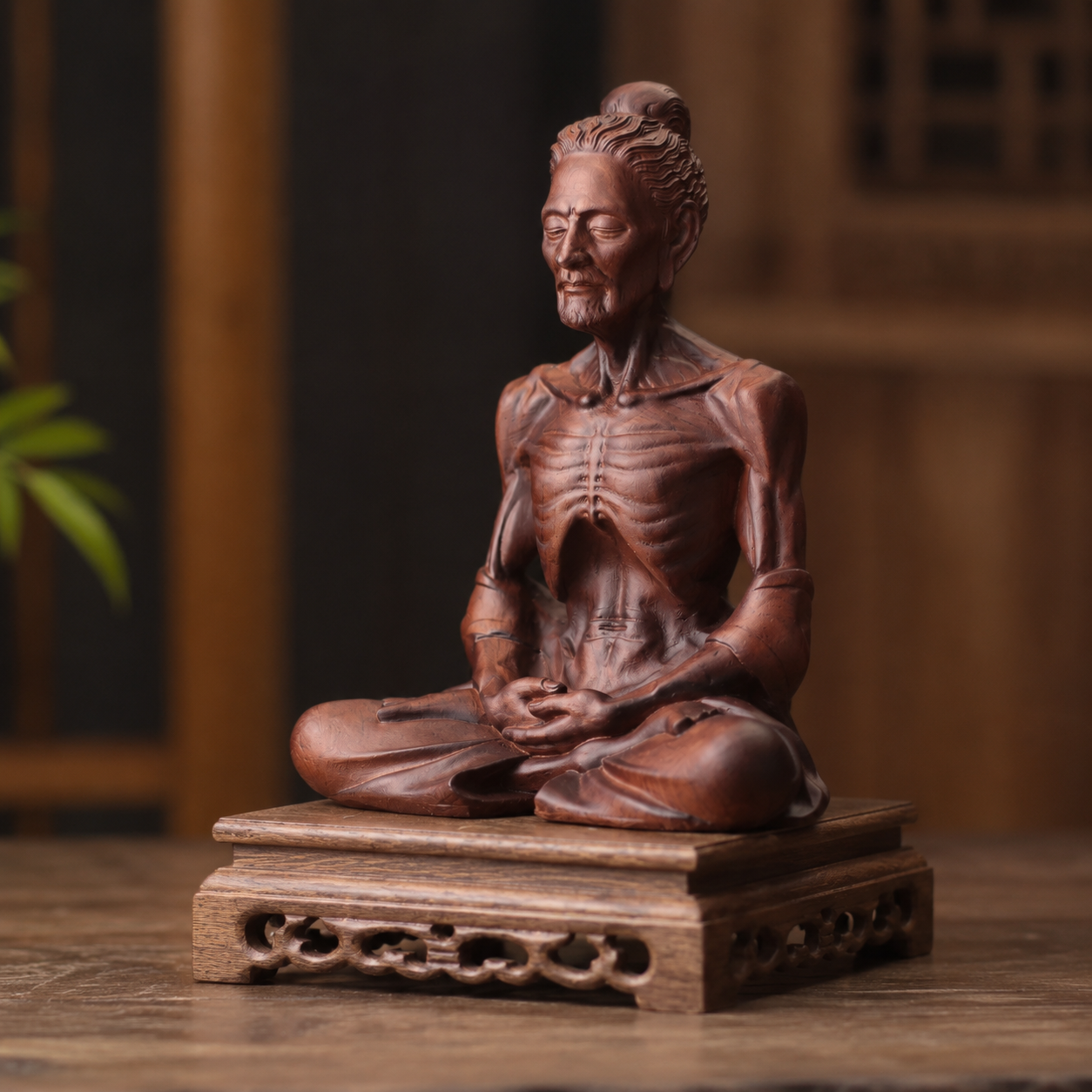 Snow Mountain Ascetic Buddha Statue – Padauk Wood Decor