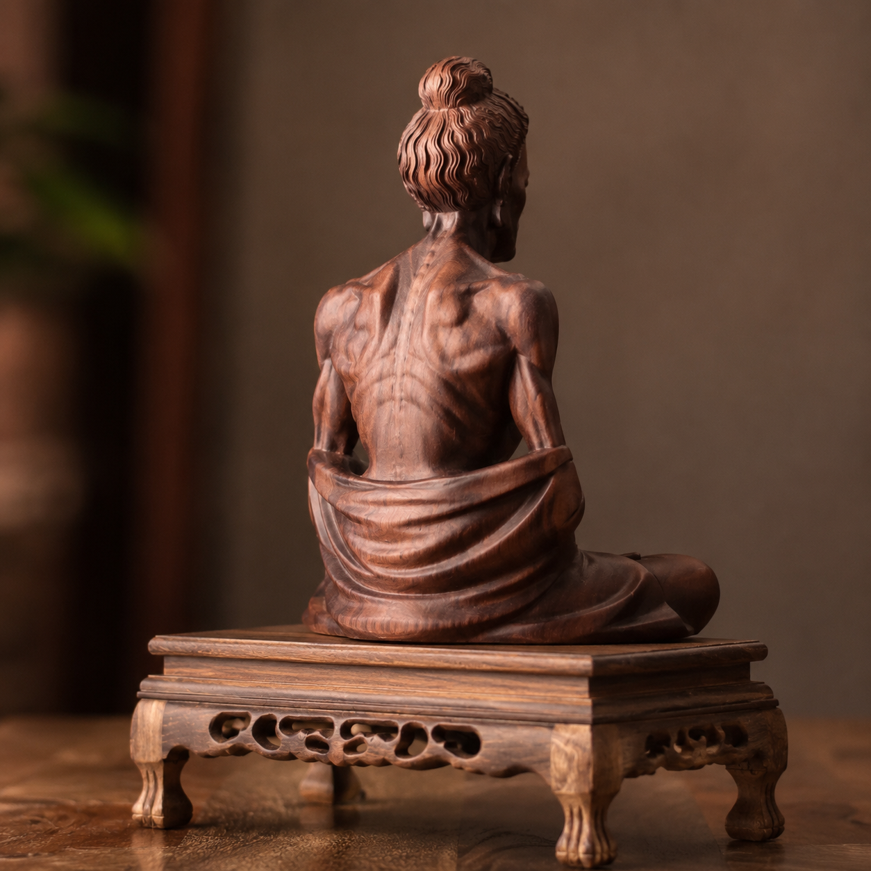 Snow Mountain Ascetic Buddha Statue – Padauk Wood Decor
