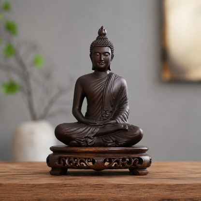 Hand-Carved Meditation Buddha Padauk Wood Statue