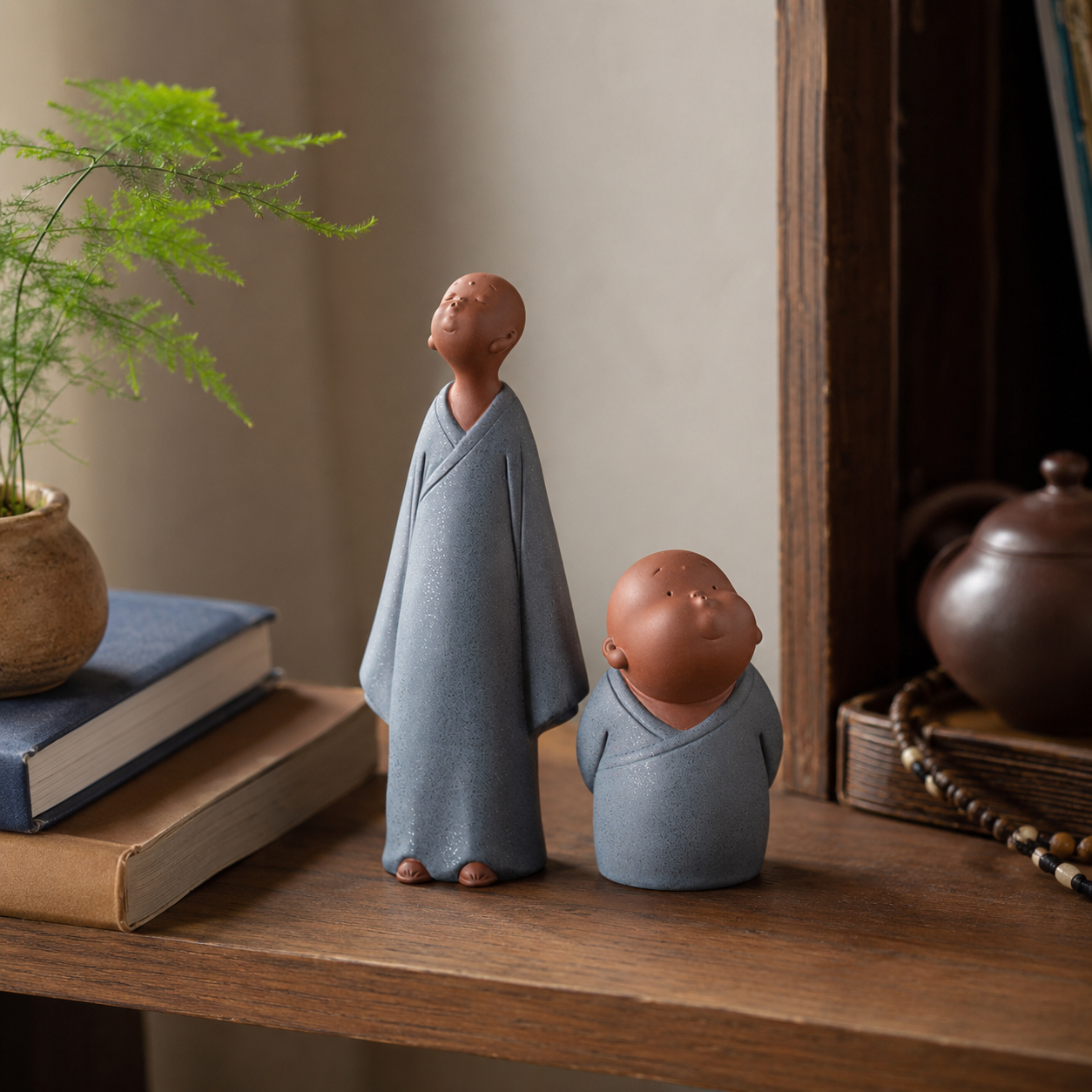 Cute Little Monk Statue Set