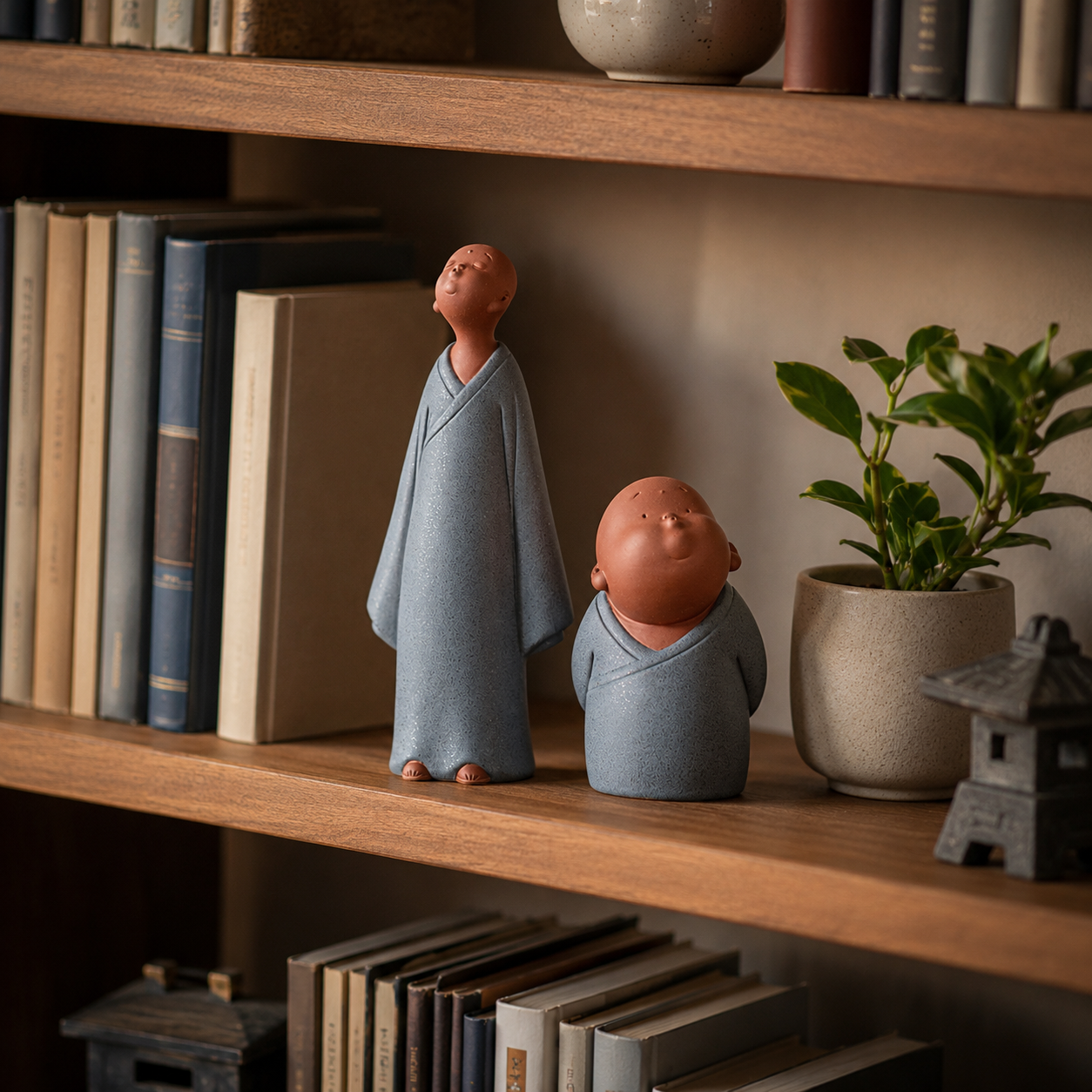 Cute Little Monk Statue Set