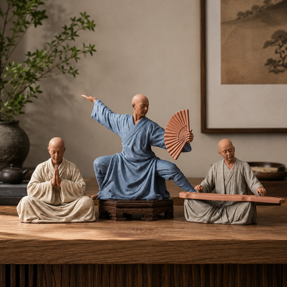 Zen Little Monk Desk Decor Statue Set