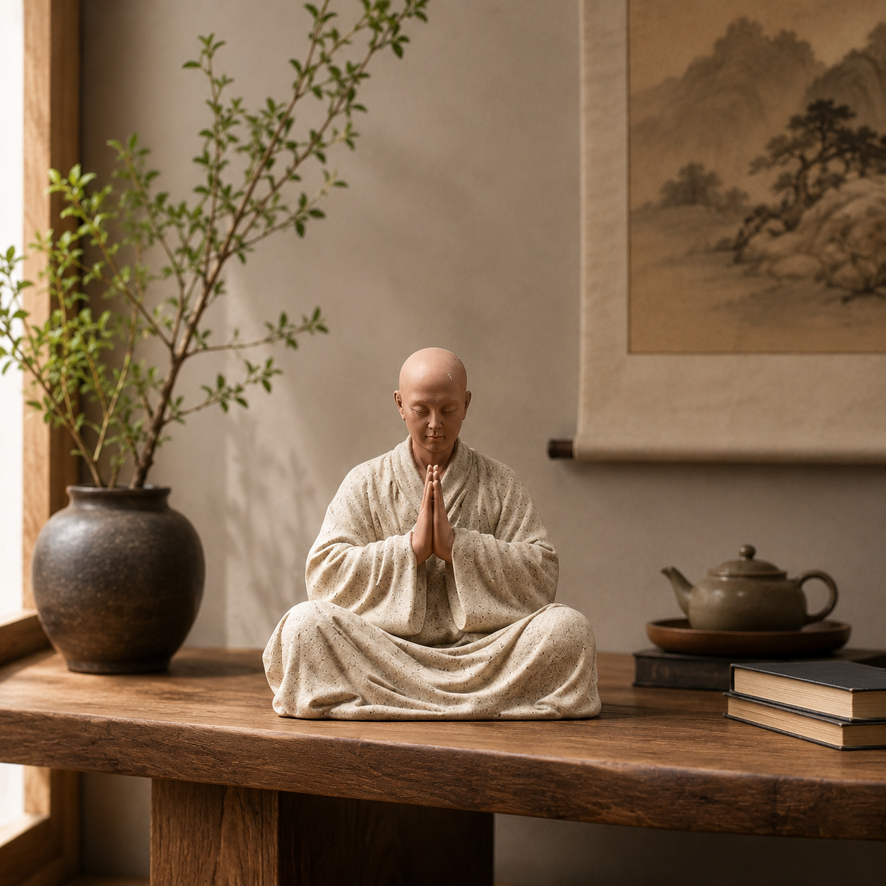 Zen Little Monk Desk Decor Statue Set