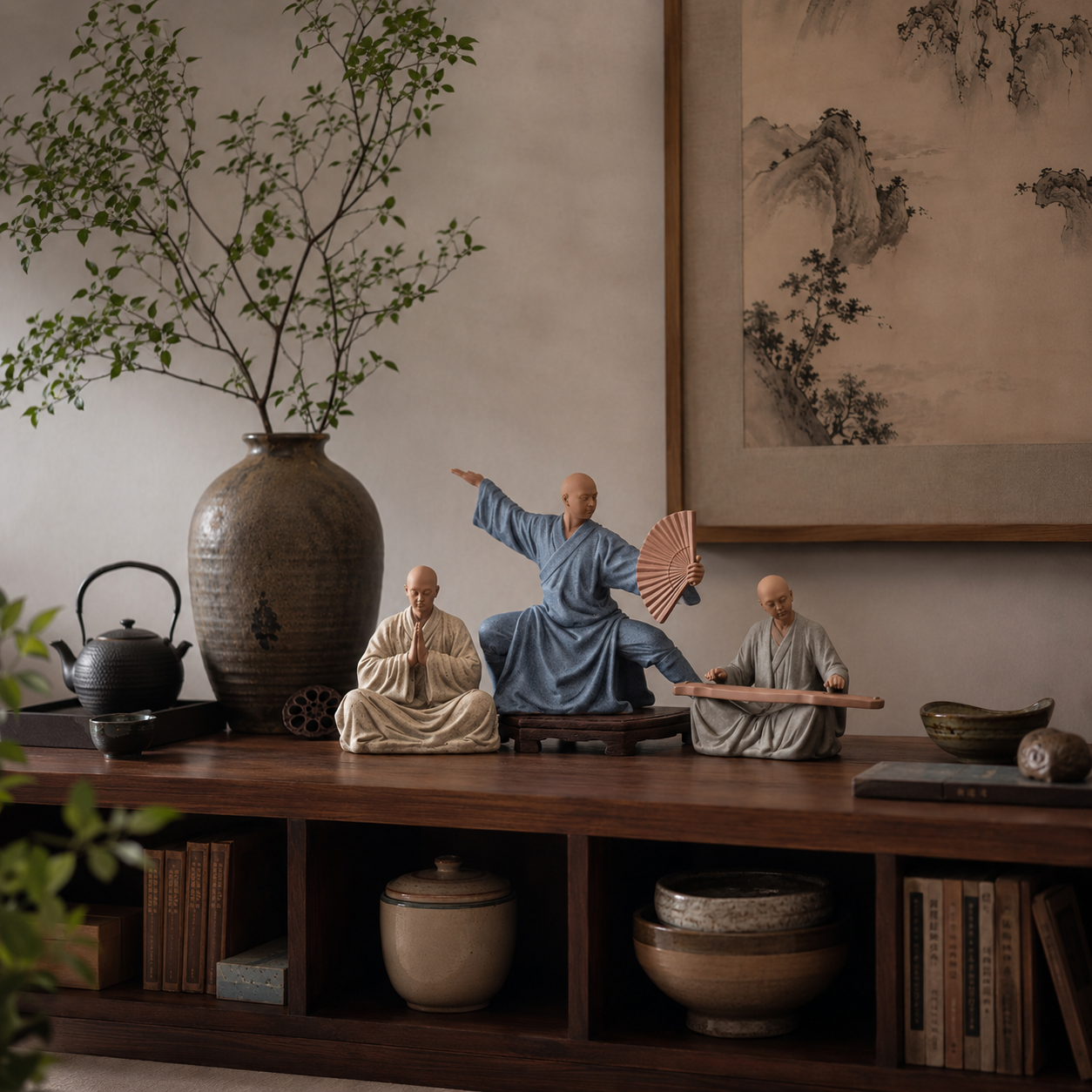 Zen Little Monk Desk Decor Statue Set