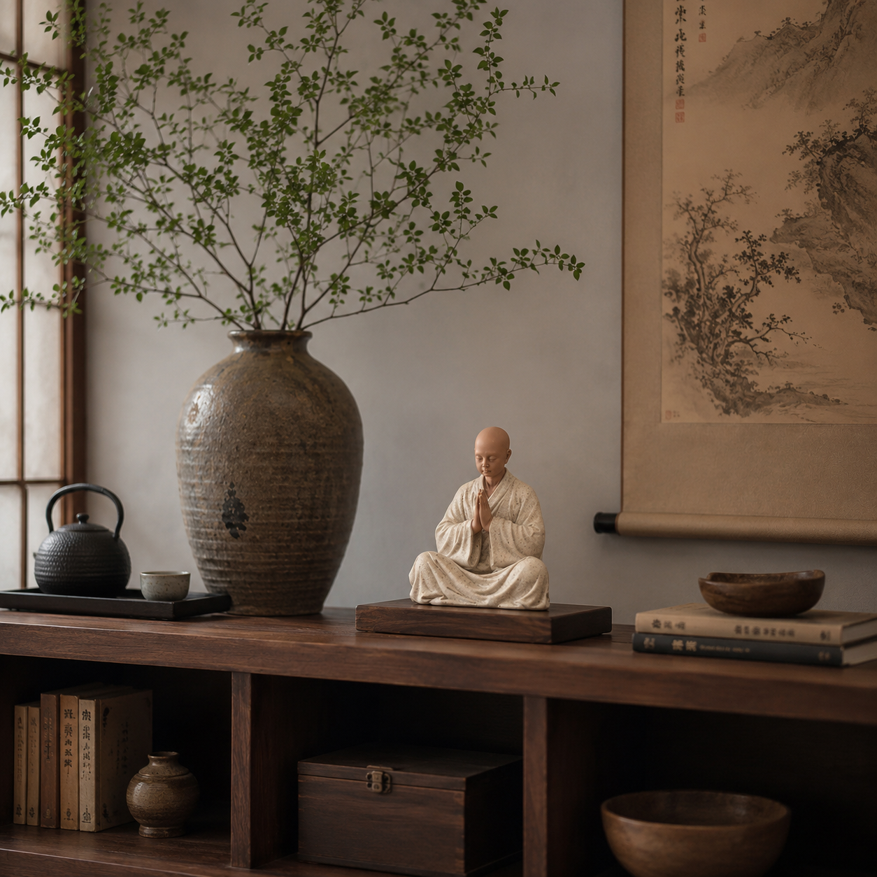 Zen Little Monk Desk Decor Statue Set