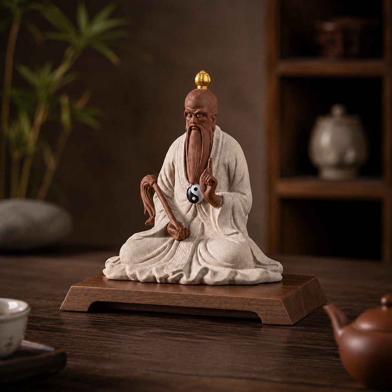 Rectangular Wood-Grain Display Stand for Statues