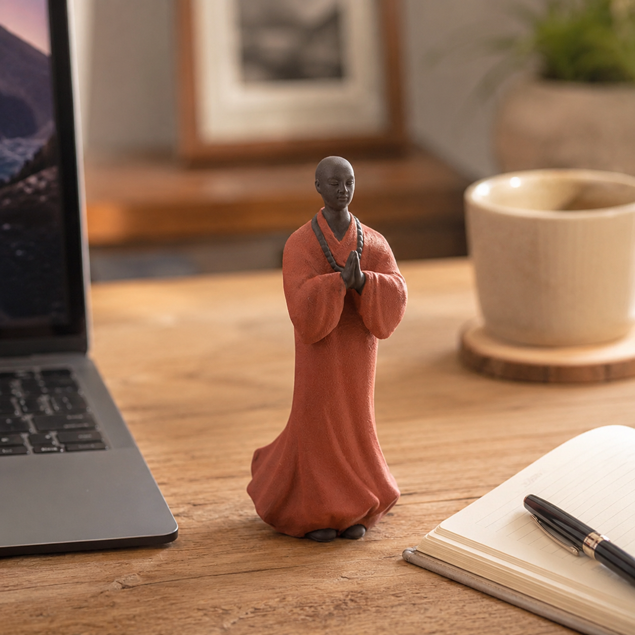Standing Monk Prayer Statue Set