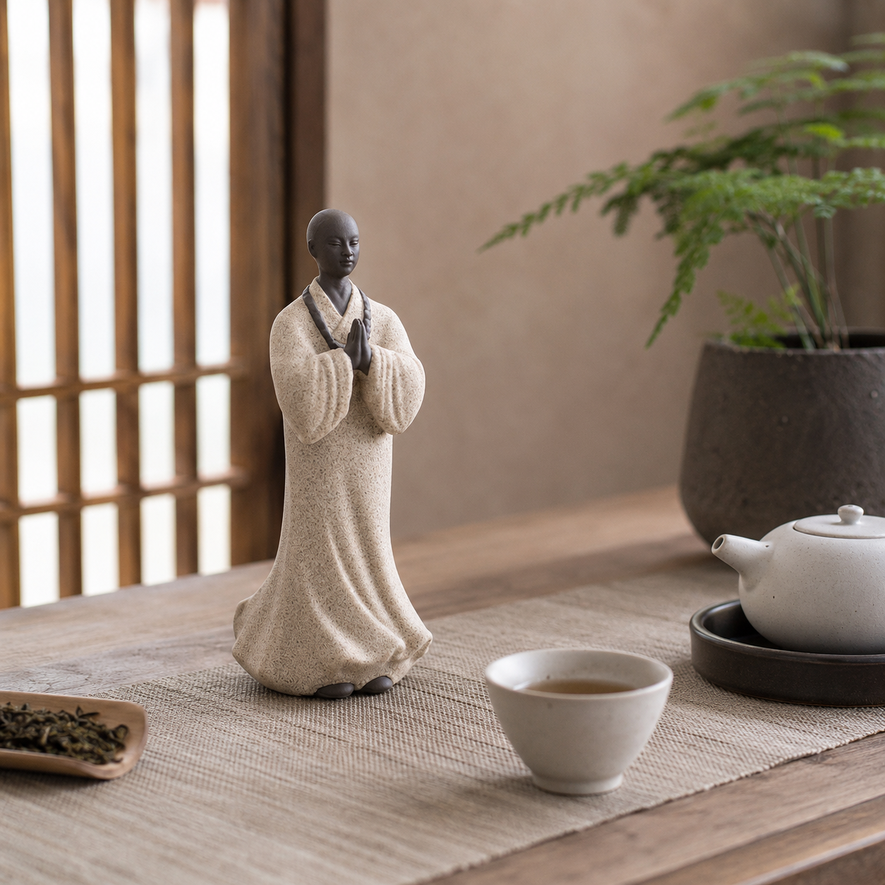 Standing Monk Prayer Statue Set