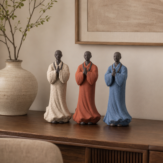 Standing Monk Prayer Statue Set