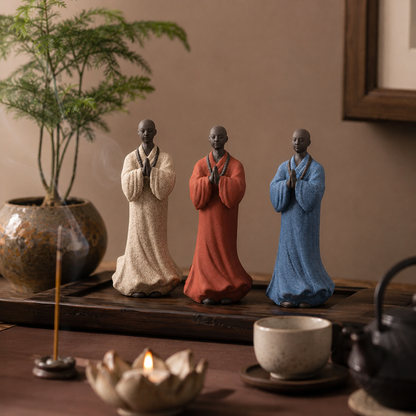 Standing Monk Prayer Statue Set