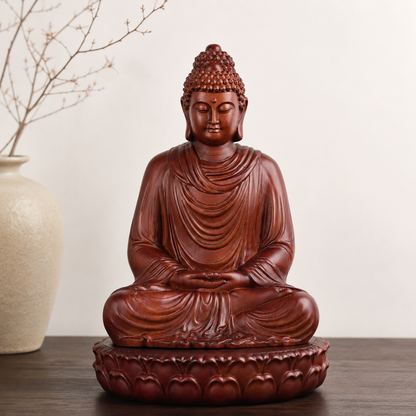 Shakyamuni Buddha Statue with Lotus Base – Solid Padauk Wood Decor