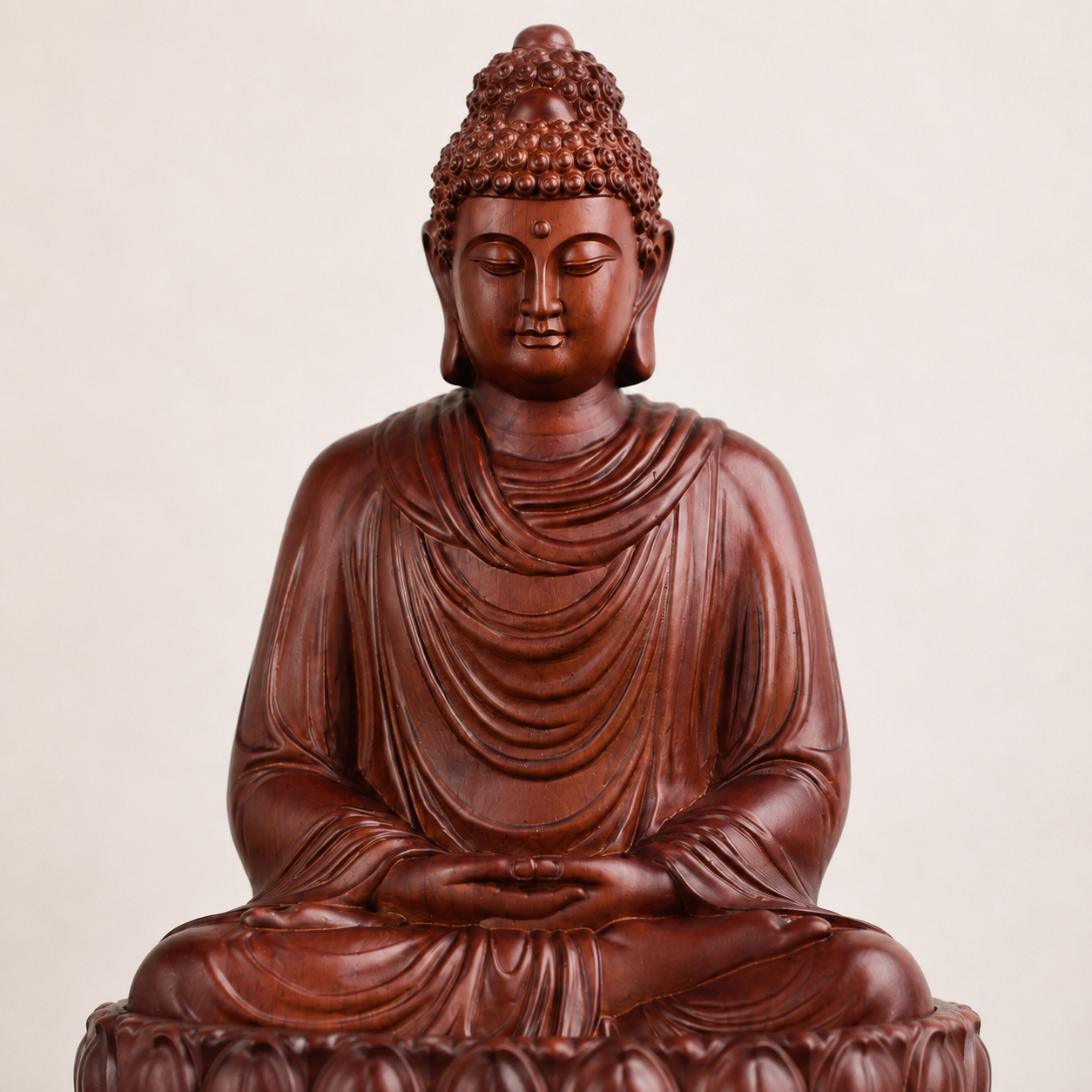 Shakyamuni Buddha Statue with Lotus Base – Solid Padauk Wood Decor