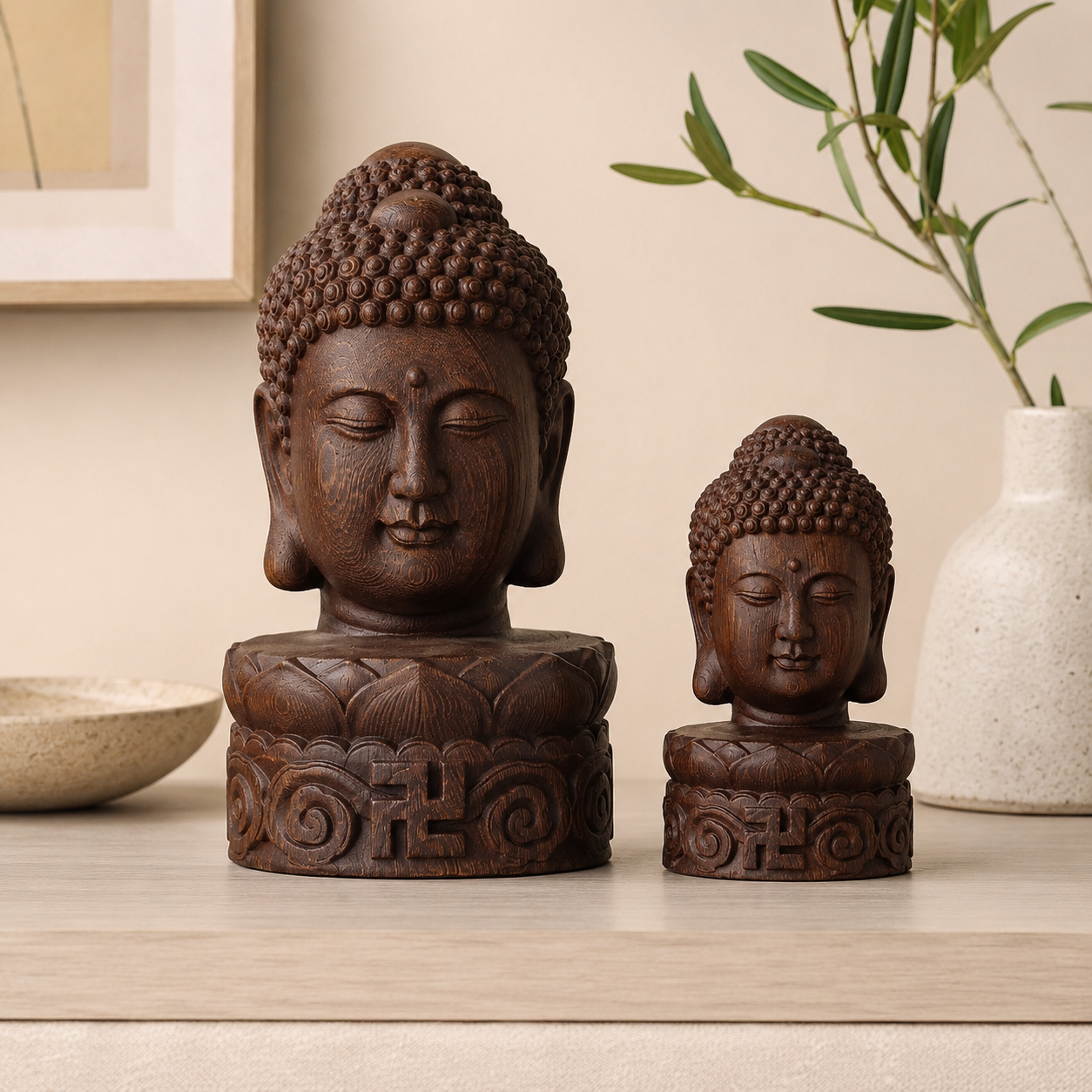 Buddha Head Statue – Solid Peacock Ebony Wood Decor