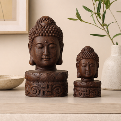 Buddha Head Statue – Solid Peacock Ebony Wood Decor