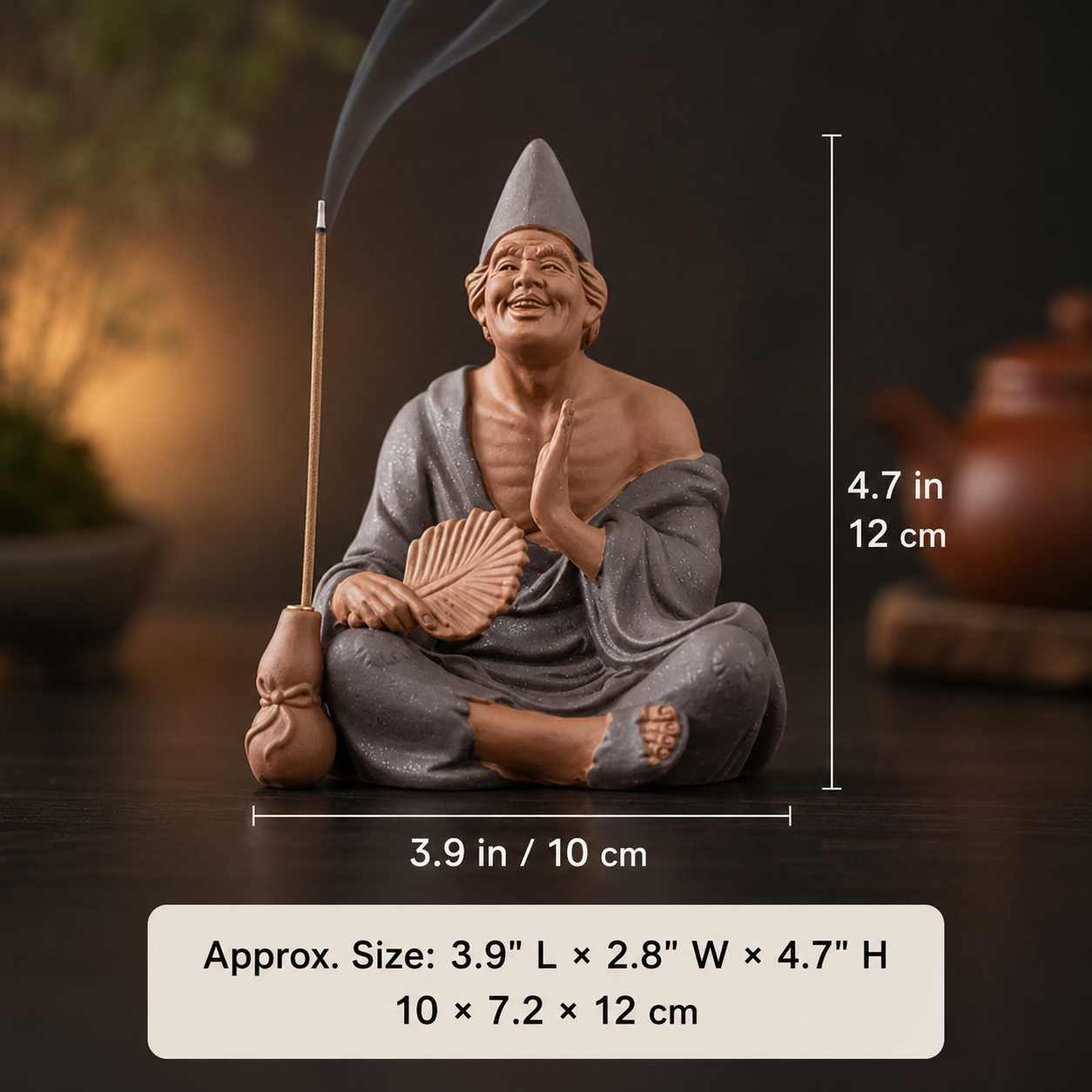 Ji Gong Incense Holder Statue – Zen Decor for Tea Table, Shelf & Meditation Corner
