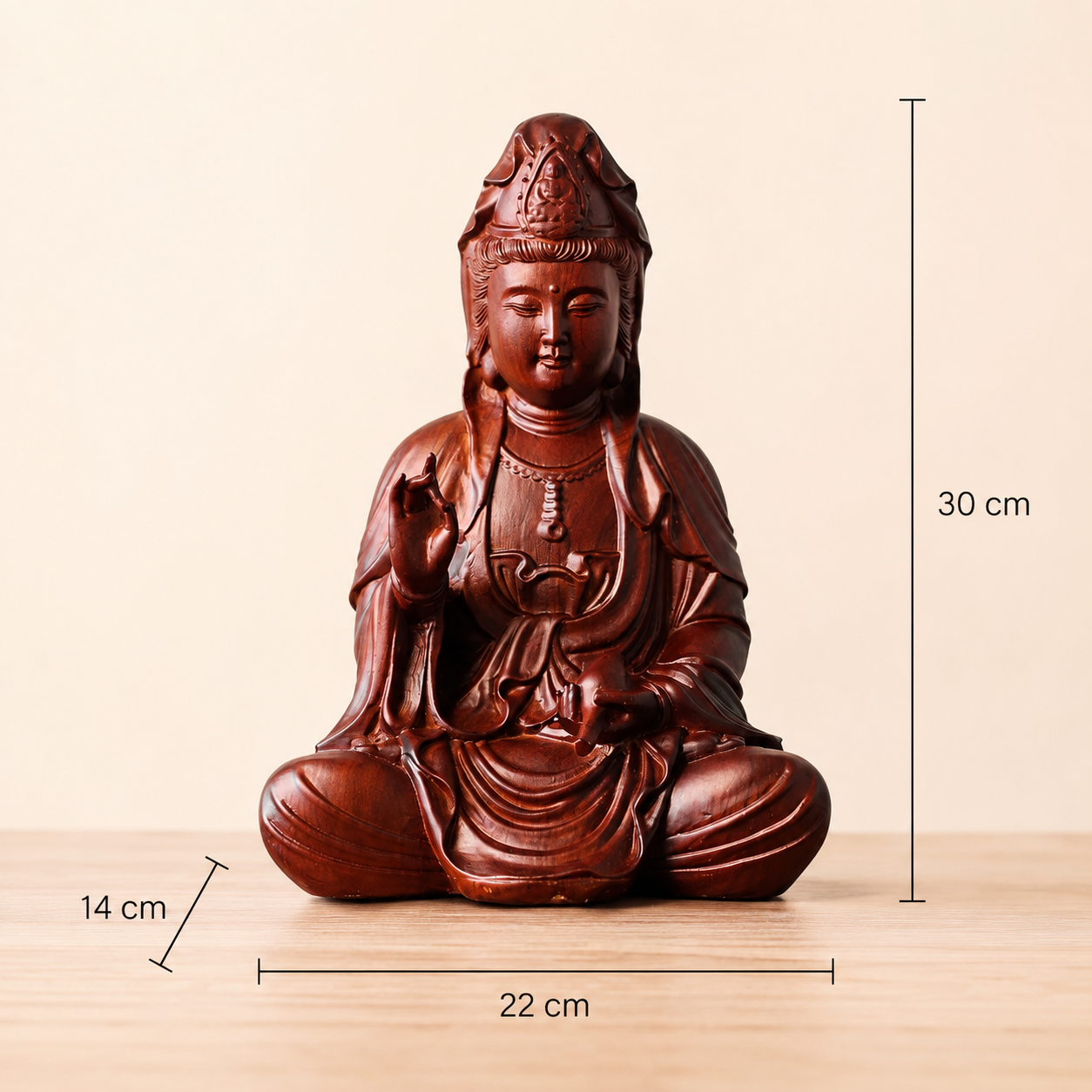 Guanyin Bodhisattva Statue with Lotus Base – Solid Padauk Wood Decor