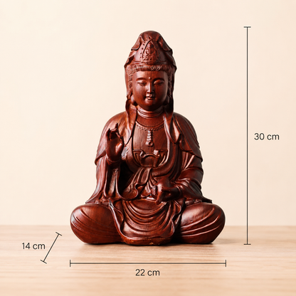 Guanyin Bodhisattva Statue with Lotus Base – Solid Padauk Wood Decor