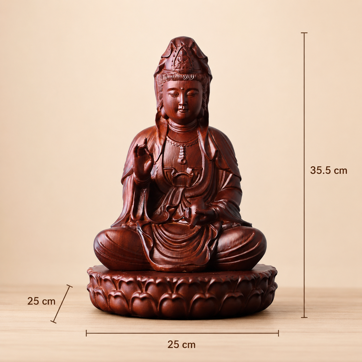 Guanyin Bodhisattva Statue with Lotus Base – Solid Padauk Wood Decor