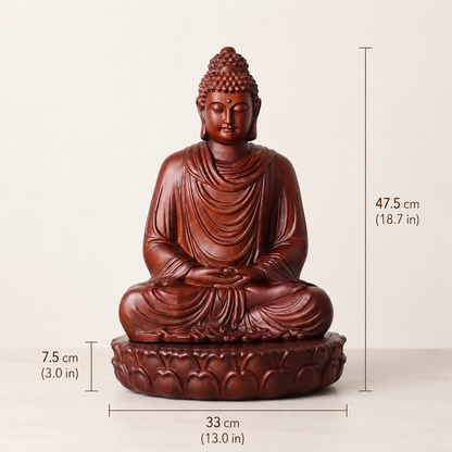 Shakyamuni Buddha Statue with Lotus Base – Solid Padauk Wood Decor