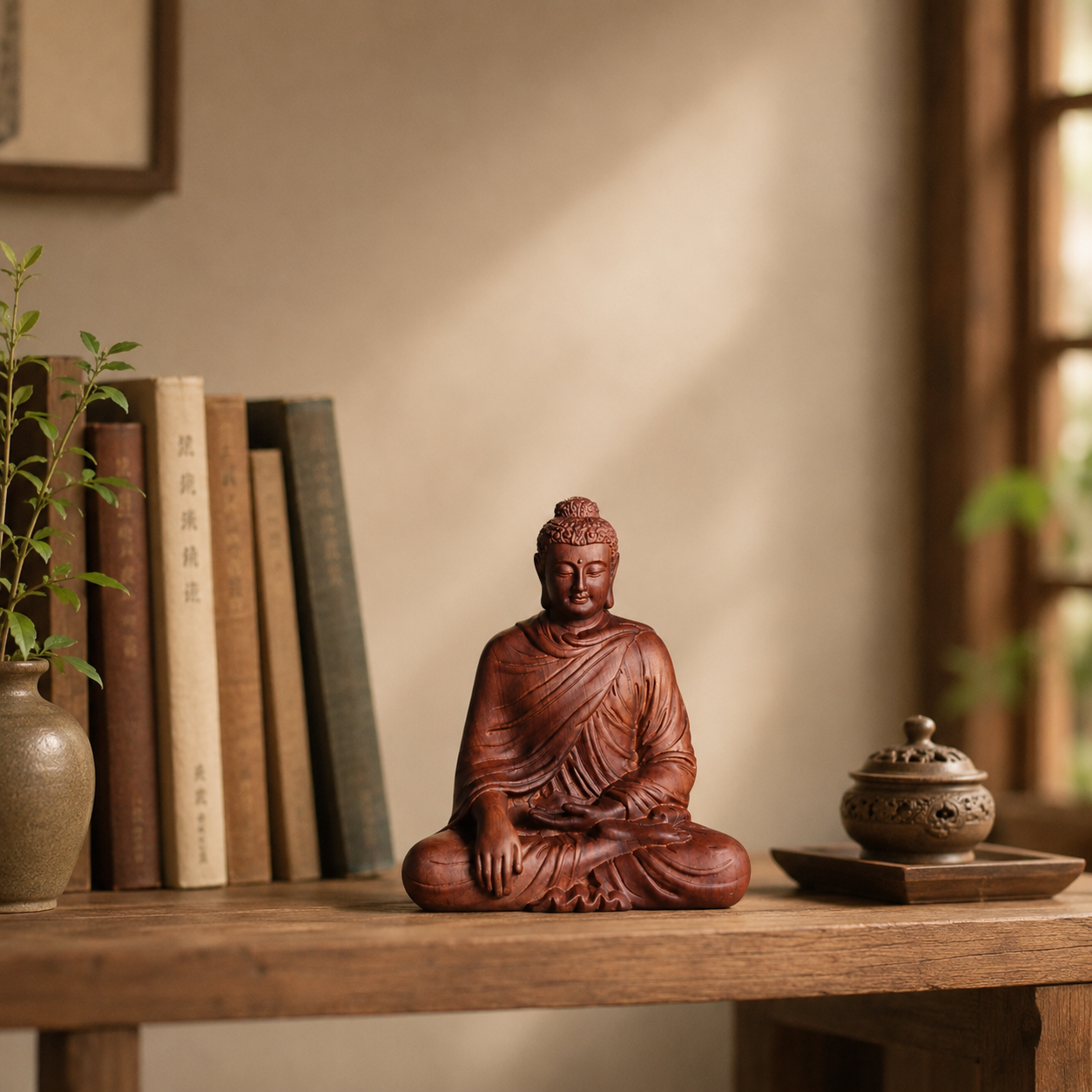 Mara-Victory Buddha Red Fragrant Wood Statue