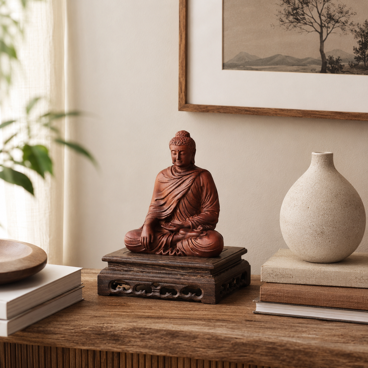 Mara-Victory Buddha Red Fragrant Wood Statue