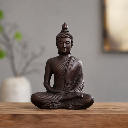Hand-Carved Meditation Buddha Padauk Wood Statue