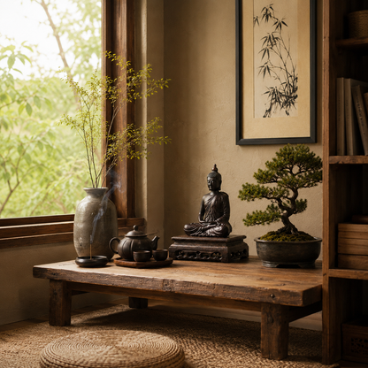 Hand-Carved Meditation Buddha Padauk Wood Statue
