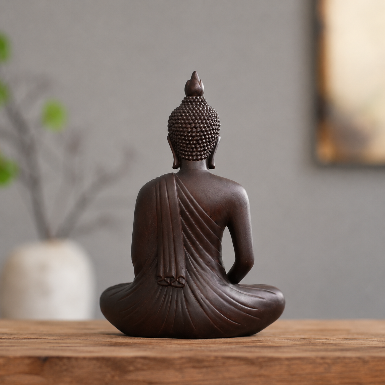 Hand-Carved Meditation Buddha Padauk Wood Statue