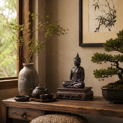 Hand-Carved Meditation Buddha Padauk Wood Statue