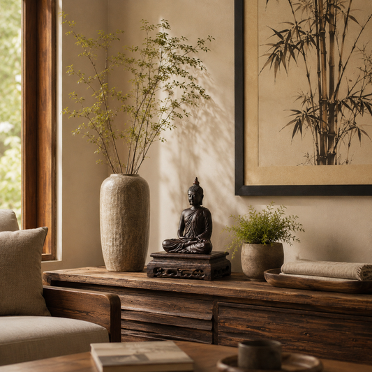 Hand-Carved Meditation Buddha Padauk Wood Statue