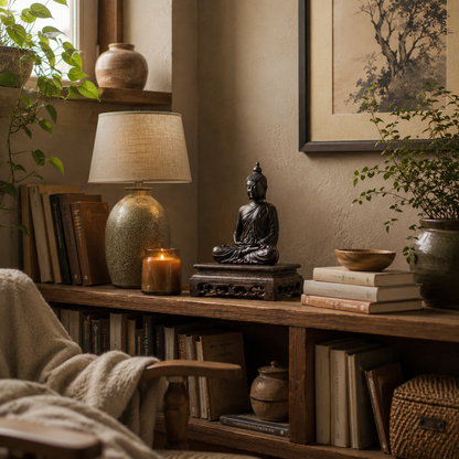 Hand-Carved Meditation Buddha Padauk Wood Statue