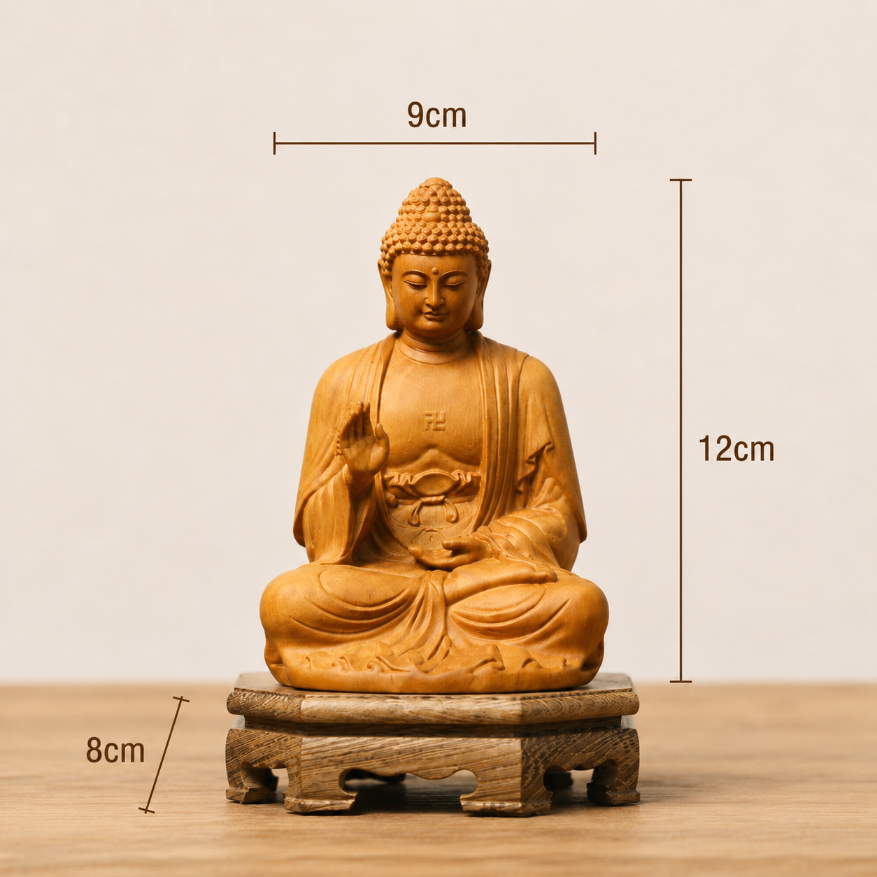 Amitabha Buddha Fragrant Pine Wood Statue with Base