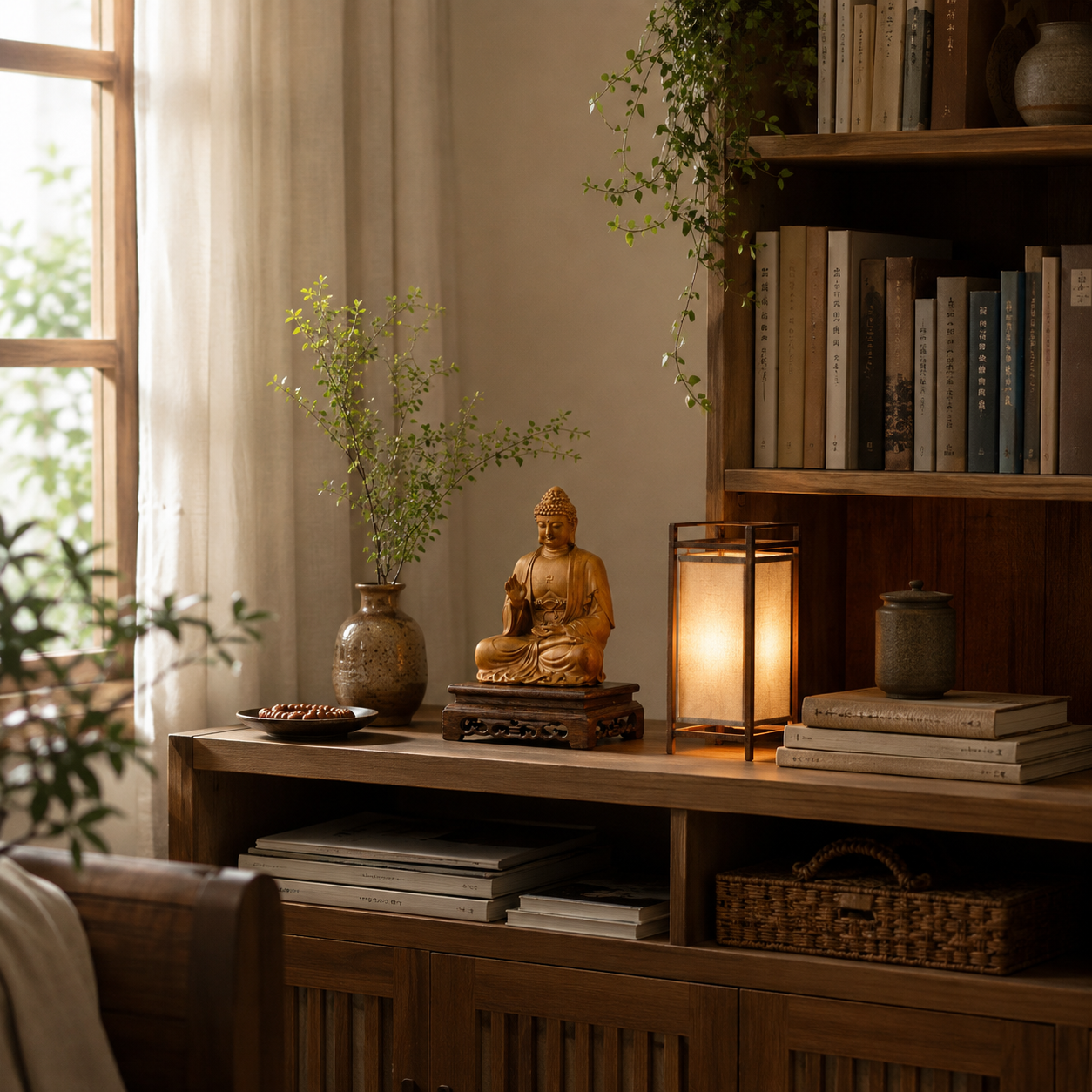 Amitabha Buddha Fragrant Pine Wood Statue with Base