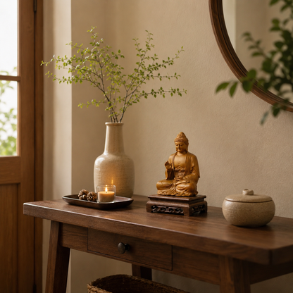 Amitabha Buddha Fragrant Pine Wood Statue with Base