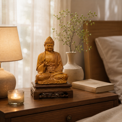 Amitabha Buddha Fragrant Pine Wood Statue with Base