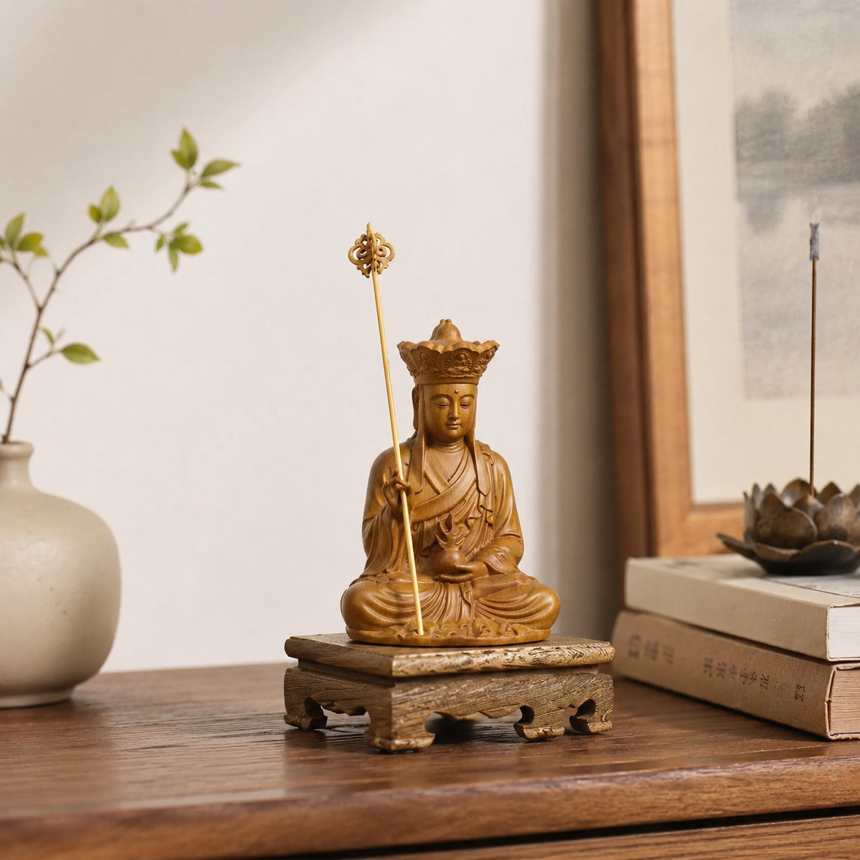 Ksitigarbha Bodhisattva Cypress Wood Statue