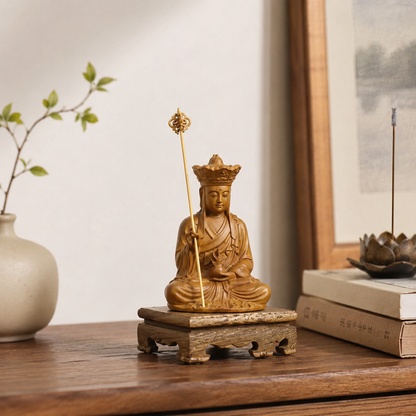 Ksitigarbha Bodhisattva Cypress Wood Statue