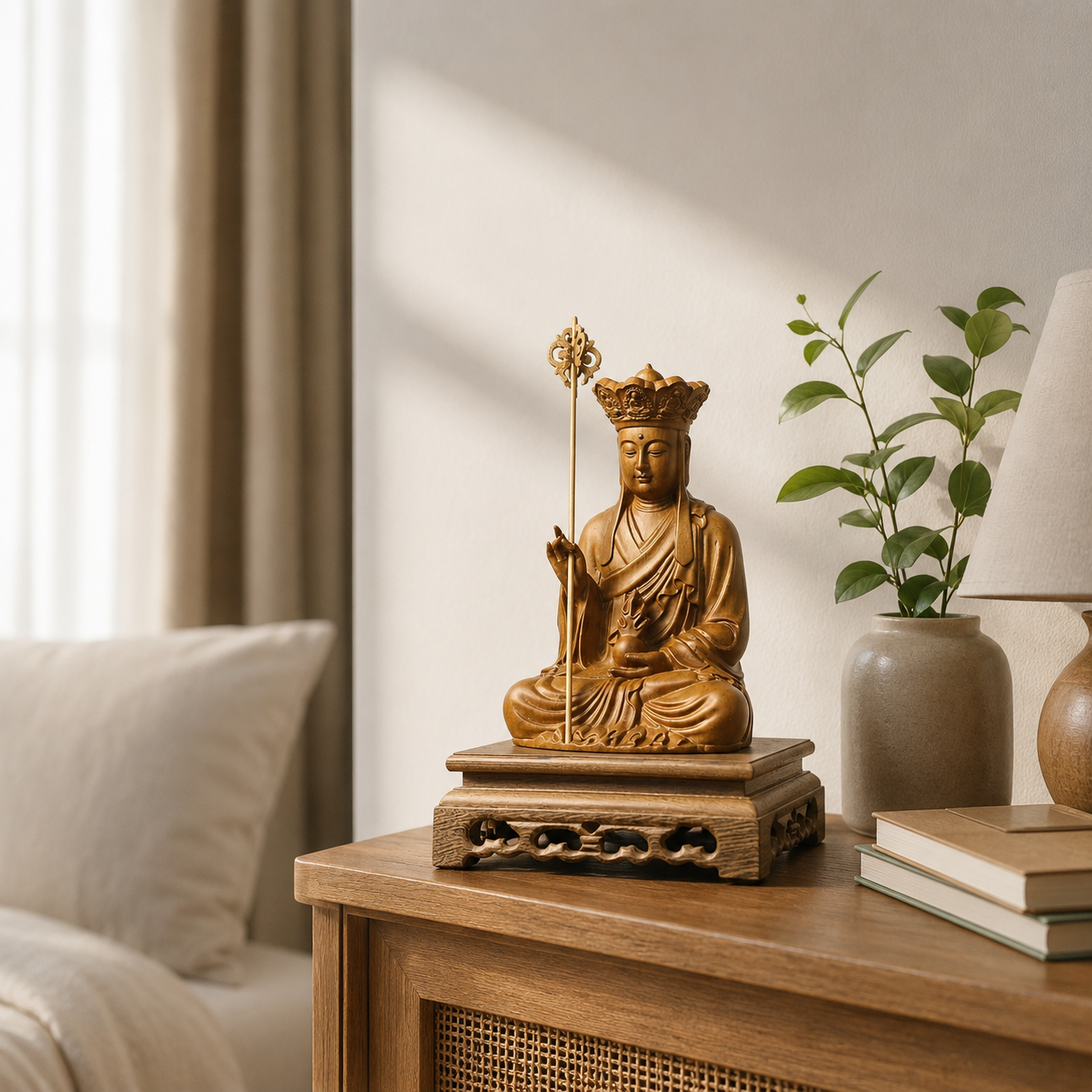 Ksitigarbha Bodhisattva Cypress Wood Statue