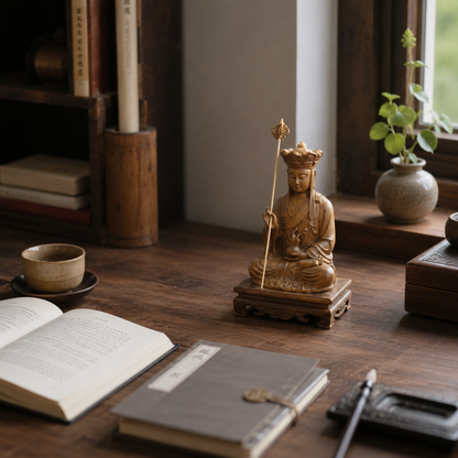 Ksitigarbha Bodhisattva Cypress Wood Statue